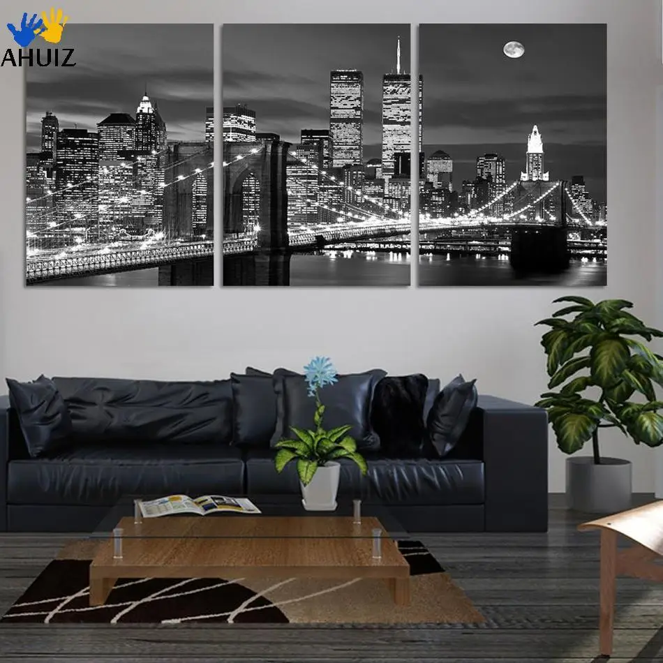 Fashion Unframed 3 Piece The City At Night Modern Home Wall Decor Canvas Picture Art HD Print Painting On Artworks F157 | Дом и сад