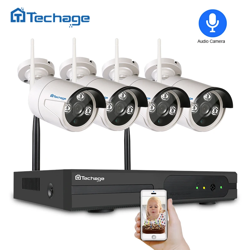 

Techage 4CH Wireless CCTV System 1080P NVR 2MP Outdoor Audio Security Wifi IP Camera IR Night P2P Video Surveillance Kit 1TB HDD