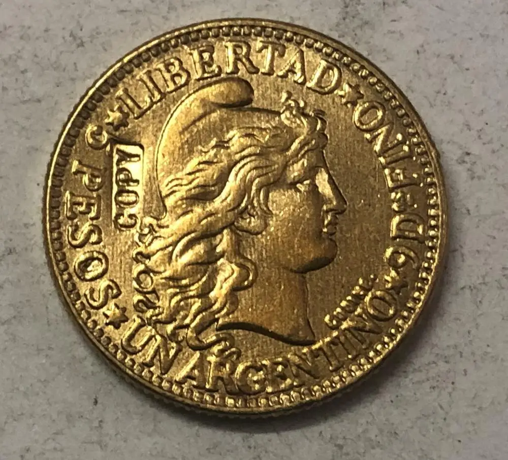 

1883 Argentina 5 Pesos/ 1 Argentino Gold Copy Coin 22mm