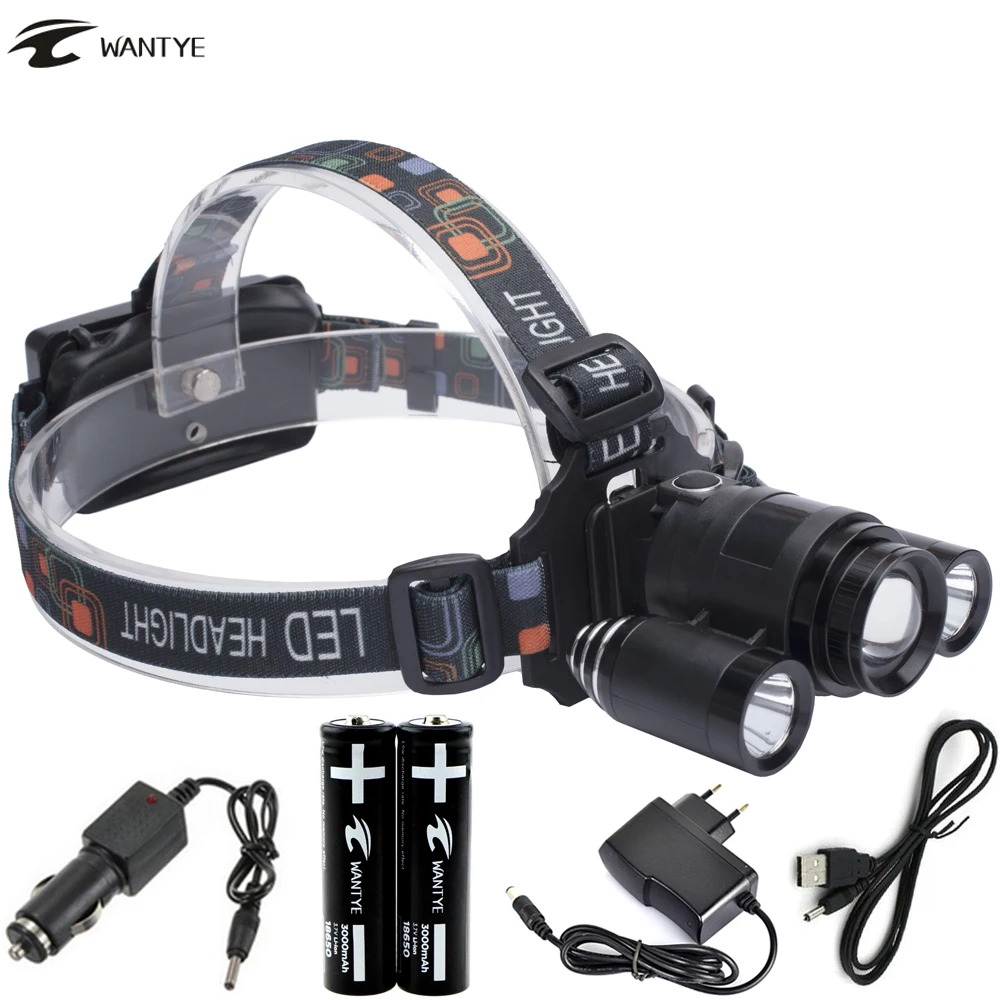 

Zoomable LED Headlamp Flashlight 10000LM XM-L 3*T6 Head Torch 4 Mode Head lamp use 18650 Rechargeable battery for Camping