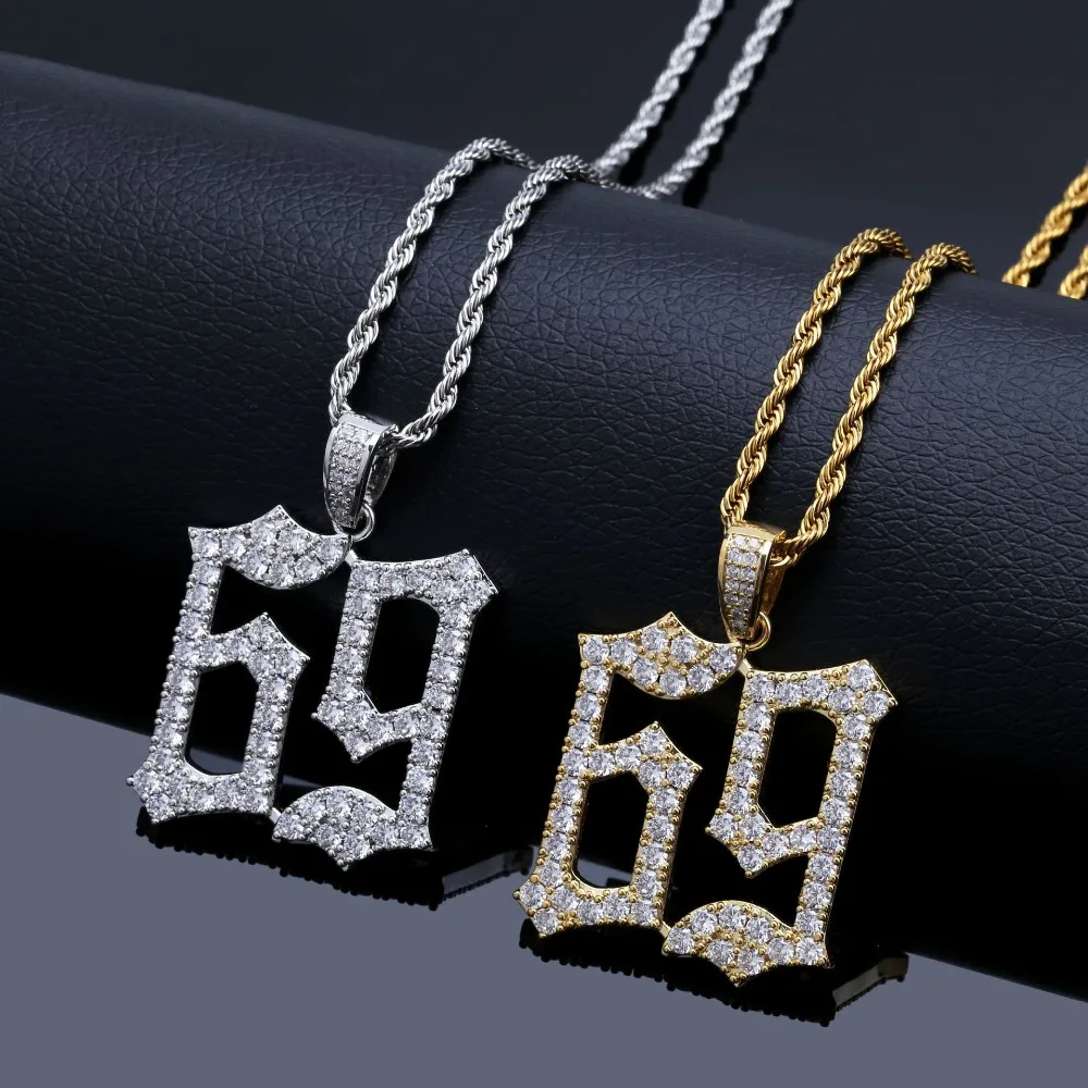 

Hip Hop Fashion 6ix9ine Rapper Pendant Necklace Iced Out Cubic Zirconia Mens Gold Silver Number 69 Necklaces Jewelry Gifts