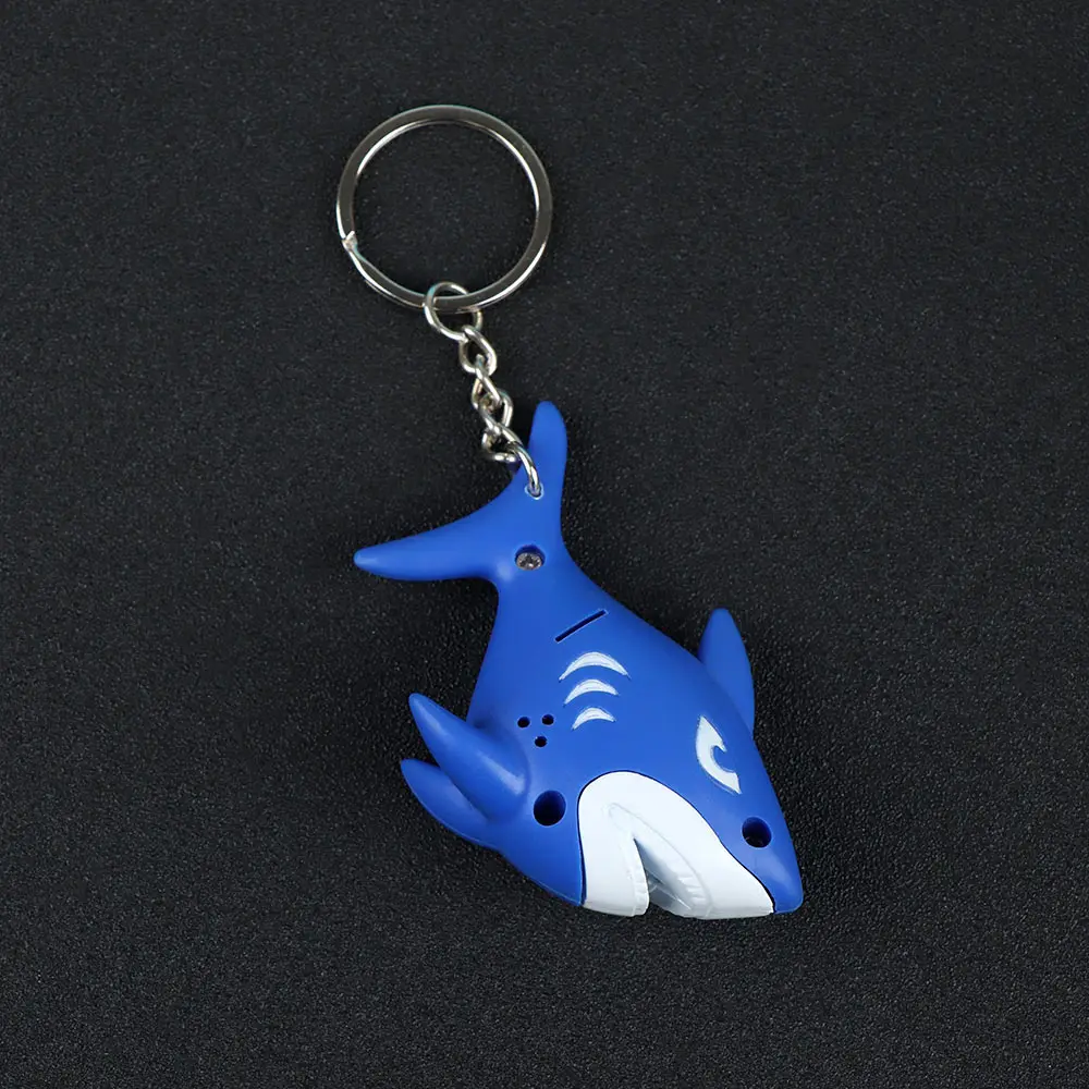 

1 Pcs Children Cute Cartoon Blue Shark Animal Pendant LED Light Key Chain Interesting Luminous Vocal Flashlight Key Rings