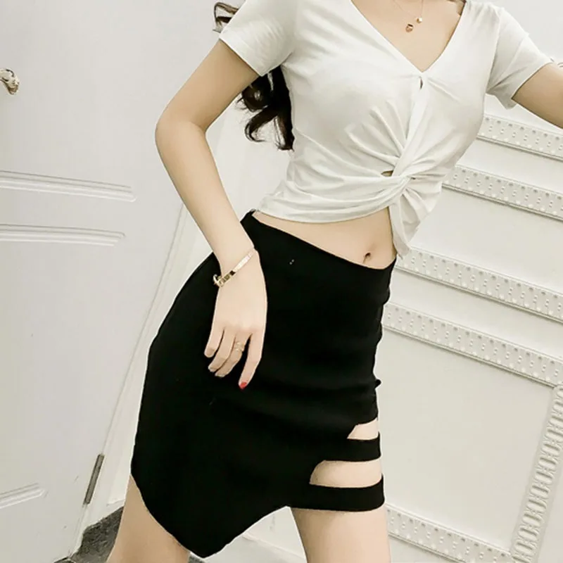 

2019 New Fashion High Waist Slim Irregular Mini Skirt Summer Casual Sexy Package Hip Skirts Female Solid Hollow Out Skirts
