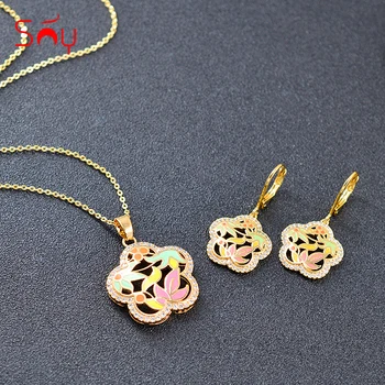 

Sunny Jewelry Enamel Colorful Jewelry Set For Women Earrings Necklace Pendant Cubic Zirconia Flower Jewelry Findings For Wedding
