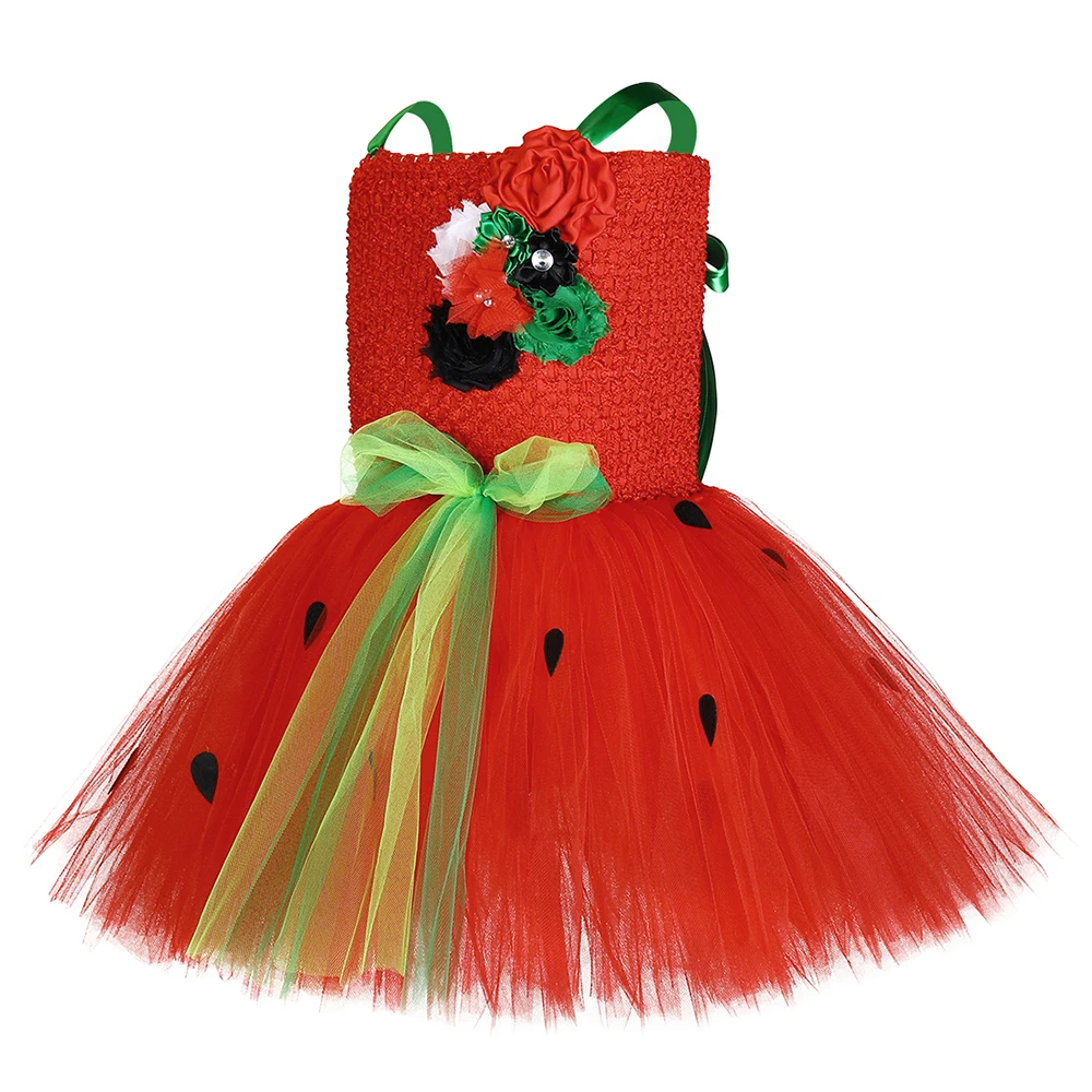 Красное платье-пачка с клубничкой для девочек с повязкой на голову Детские костюмы с клубникой на Хэллоуин, праздничные платья для маленьких девочек с цветами на день рождения