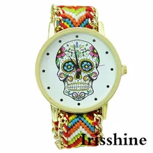 Irisshine i0804 Горячие Продажа Мода Повседневная Череп Рисунок Сплетенный Веревка Браслет Браслет Кварцевые Часы Женские часы подарок