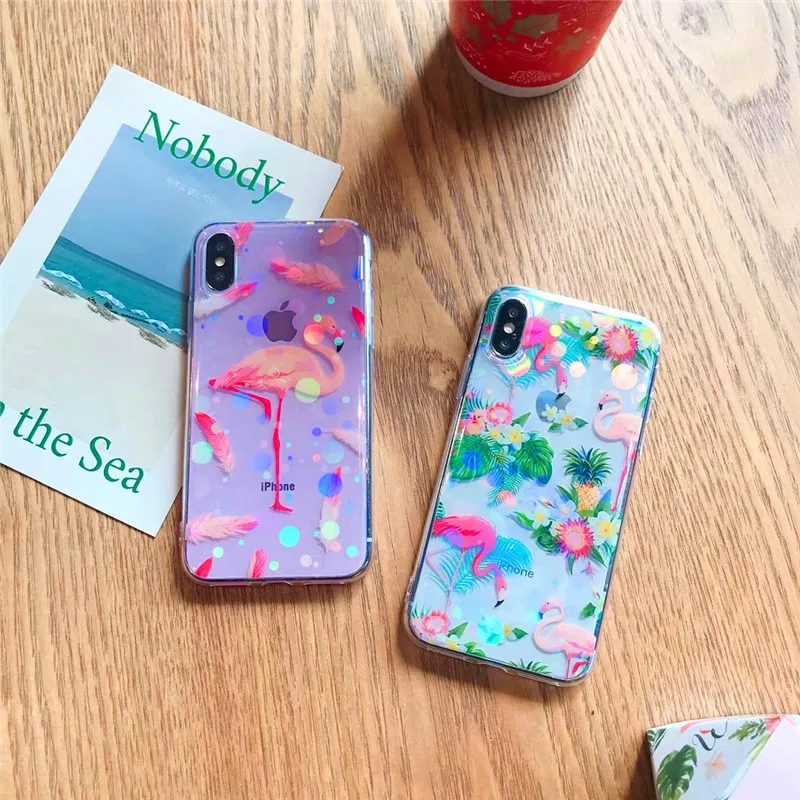 

Protective case transparent case for iPhone 6 6s 7 8 Plus X XR XS MAX Coque feather cartoon flamingo bag for iPhone 7 plus