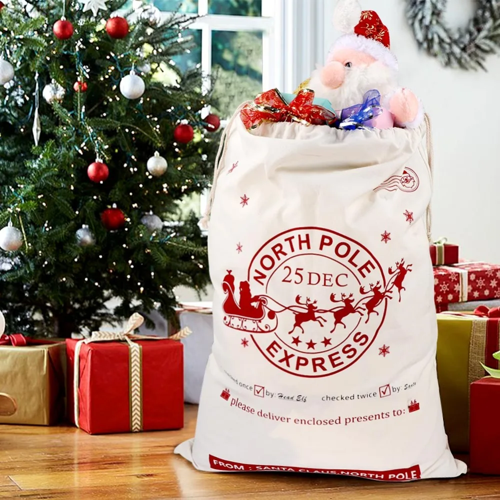 Merry Christmas Santa Sack XMAS Gift Sack Stocking Storage Burlap Bag Canvas