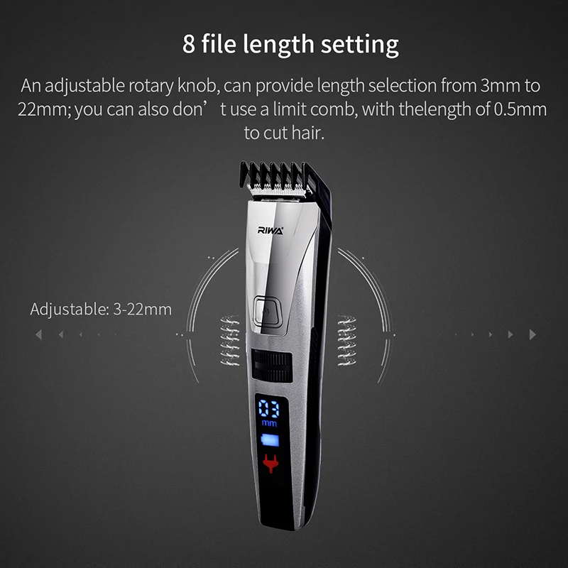 Riwa K3 100-240V Rechargable Hair Clipper Men LCD Dispaly Electric Hair Cutting Nose Ear Trimmer Shaver Machine Cutter Hair