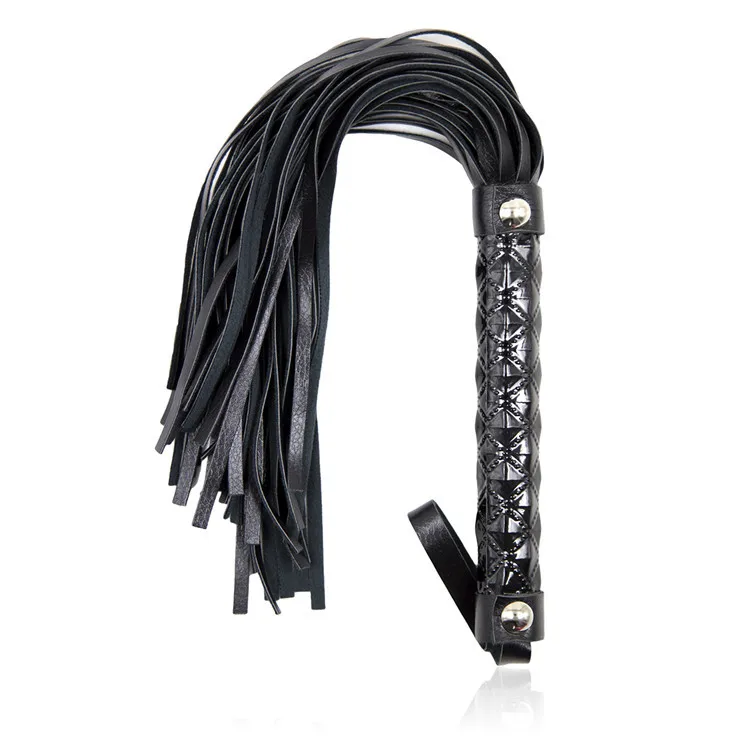 PU Leather Horse Whip Black PU Leather Tassel Lash Flogger Flirting Sexy Whip Sex Toys For
