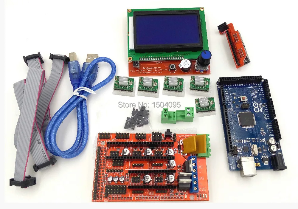 1pcs Mega 2560 R3 + 1pcs RAMPS 1.4 Controller+1pcs 12864 controller + 5pcs A4988 Stepper Driver Module for 3D Printer Kit