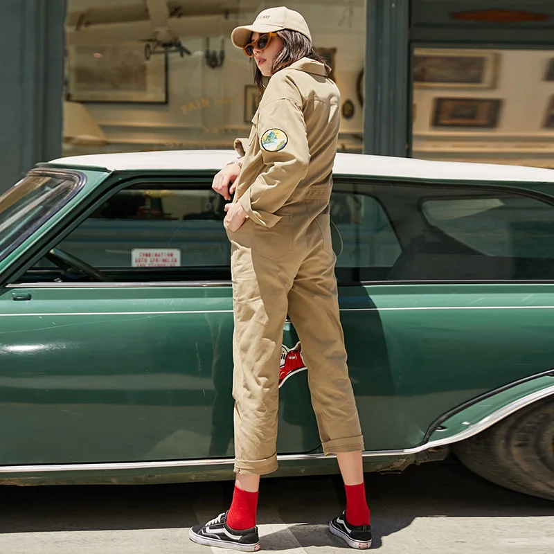 UNIFREE Spring 2018 new women's lapel embroidery patch casual overallsUDC183P005 Jumpsuits and Playsuits