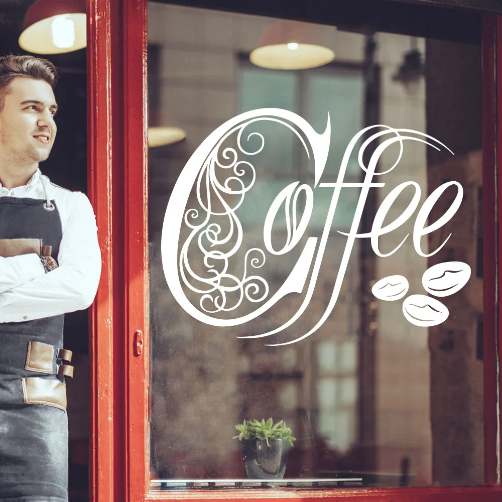  Coffee Shop House Cafe Tea Window Wall Sticker Kitchen Dinning Room Coffee Sign Quote Glass Wall Decal Vinyl Home Decor (2)