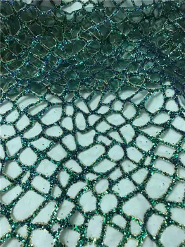 

New fashion green with glitter French tulle textile hot sale net lace fabric for making lady dress UN80(5yards/pc)