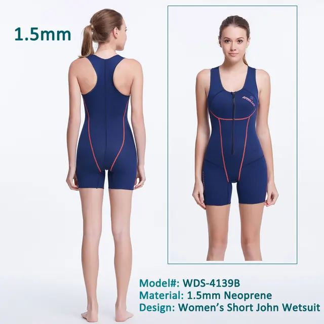 1.5mm Neoprene Women's Long John Wetsuit Front Zipper Blue Sleeveless