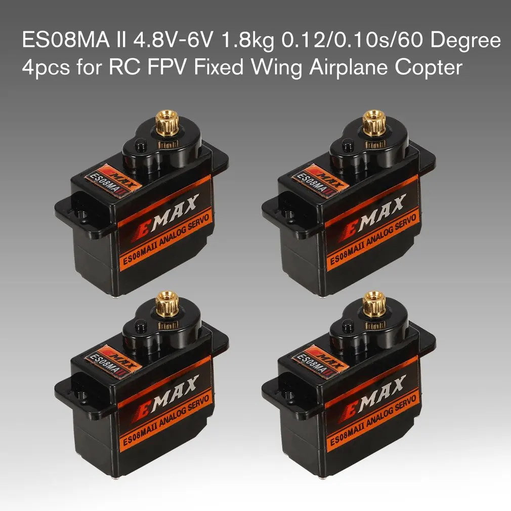 

4PCS EMAX Analog Metal Gear Servo ES08MA II 4.8V-6V 1.8kg 0.12/0.10s/60 Degree for RC FPV Fixed Wing Airplane Copter