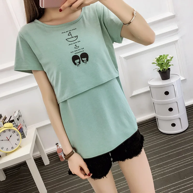 

Summer Maternity Mother Nursing Tees Breastfeeding T-Shirts for Pregnant Women Cotton T-shirt Tops Tees Pregnancy Clothes