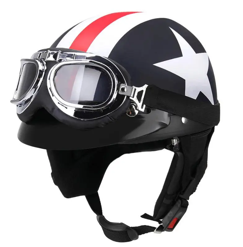 

LumiParty Unisex Motorcycle Helmet with Goggles Half Face Skull Cap Sunscreen Helmet with a pair of goggle and a visor r30