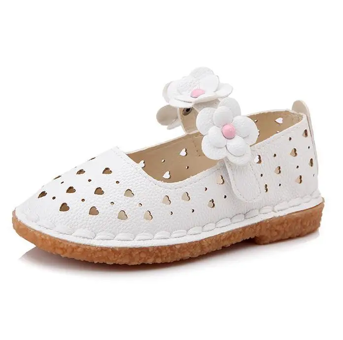 Детская обувь; Летние босоножки для девочек; туфли для принцесс на плоской подошве с цветочным рисунком для детей; кожаные повседневные милые белые модельные сандалии - Цвет: White