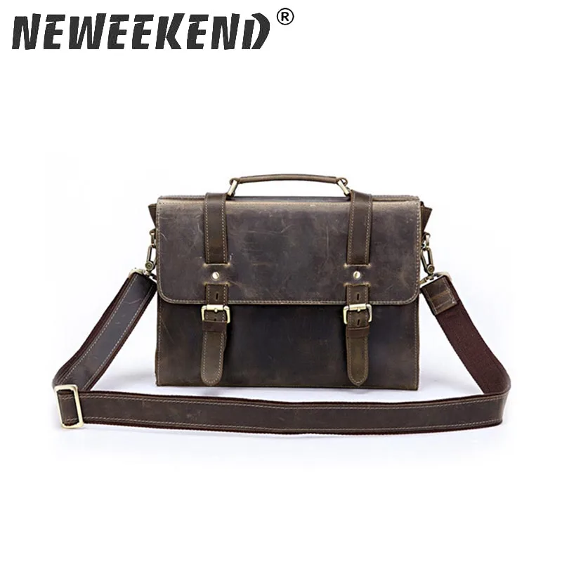 

NEWEEKEND HS12007 Genuine Leather Cowhide Retro Zipper iPad Laptop Notebook Handbag Shoulder Bag For Man