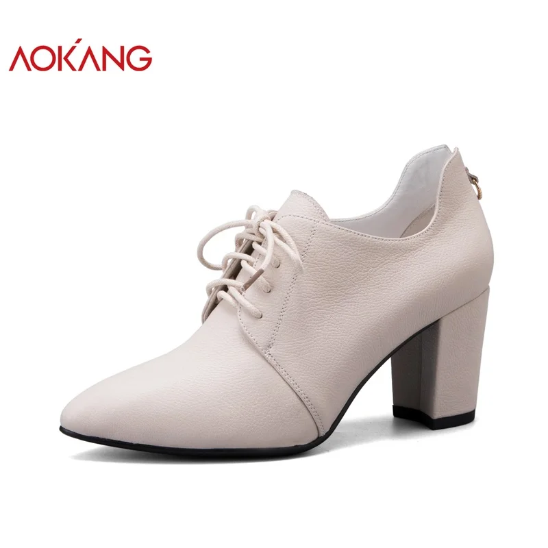 AOKANG 2018 New Arrival Autumn women shoes genuine leather shoes women fashion comfortable high heels boots women Women's Shoes