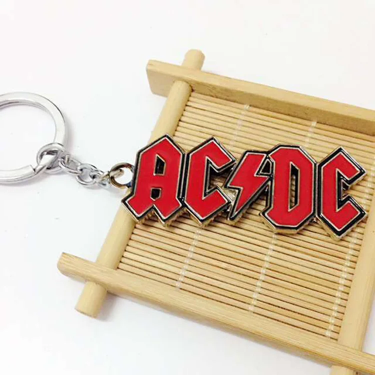 10PCS/Lot Band AC/DC Logo Toy Keychain Metal Key Chain Pendant Keyring Key Ring For Man