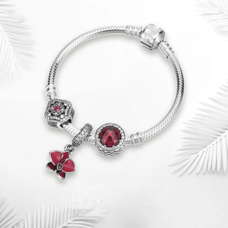 

Fits Jewelry Glamour DIY Ladies Party Gift Sterling Silver 925 Opal Red Series Finished Bracelet