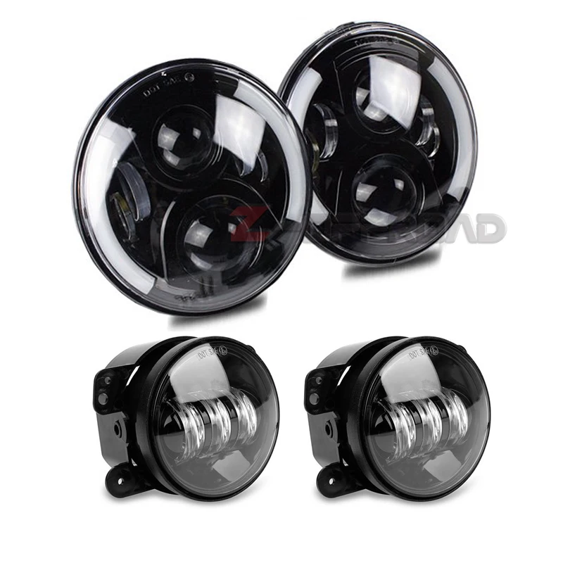 7" RGB Halo LED Headlights For Jeep Wrangler JK & TJ (2007-2017) - DOT Approved, APP Remote, Music Mode