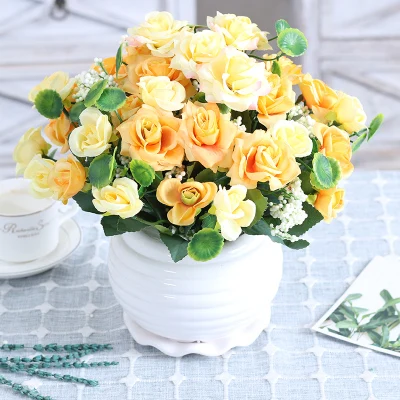 Современная керамическая ваза+ набор искусственных цветов, статуэтка, украшение для дома, ремесла Livingroon, настольная Роза, искусственный цветочный горшок, ваза, орнамент - Цвет: style18