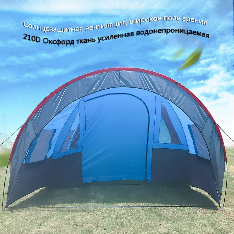 Tanie Duży namiot turystyczny wodoodporne płótno z włókna szklanego 5 8 osób rodzinny tunel 10 osób namioty sprzęt alpinizmu na świeżym powietrzu Party