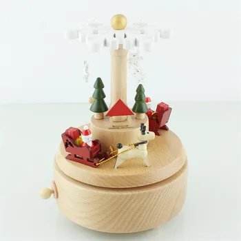 

Christmas Cart Music Box Classical Solid Wood Spring Wooden Artware Xmas Tree Music Box Delicate New Year Gift Free Shipping