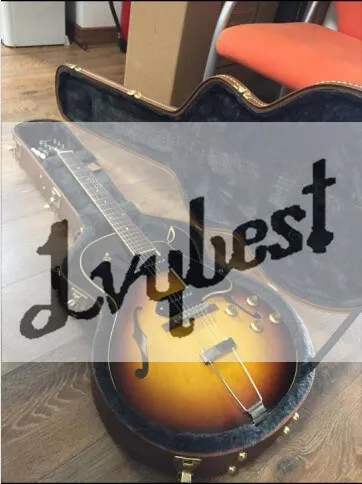 

Customized body and headstock shape 6 string electric guitar hollow body,brown burst,semi glossy relic effect,p90 pickups!