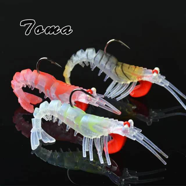 TOMA 3PCS/lot Soft Shrimp Fishing Lures Artificial Shrimp Baits 7g/10g