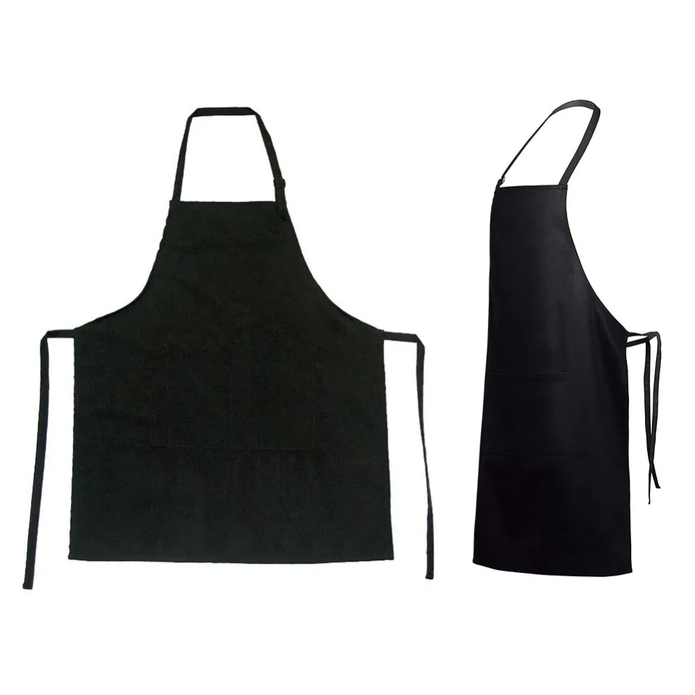 Solid Black Kitchen Aprons with Two Pockets Sleeveless Antifouling BBQ