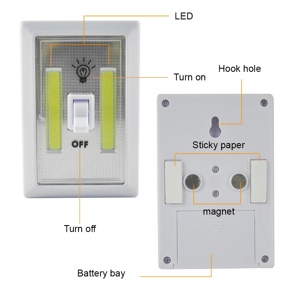 BORUiT Магнитный COB светодиодный светильник для шкафа с переключателем кухонный шкаф для спальни светильник беспроводной коридор лестница настенный светильник