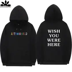 2018 Трэвис Скотт Astroworld WISH YOU WERE HERE мужские и женские Толстовка и толстовка Большие размеры черного цвета с длинными рукавами толстовки с