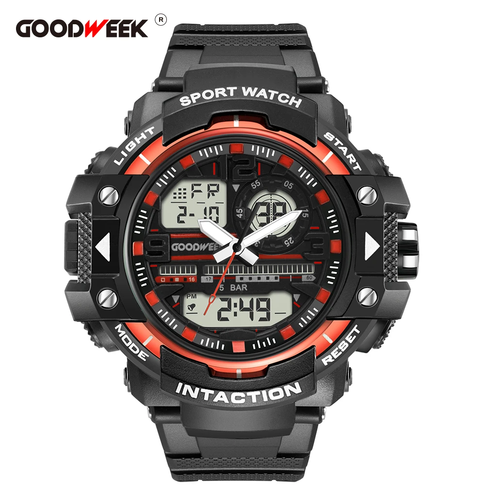 

GOODWEEK Men Sport Watch Multifunction Waterproof Military Led Digital Chronograph Watches Dual Display Watches Run Reloj Hombre