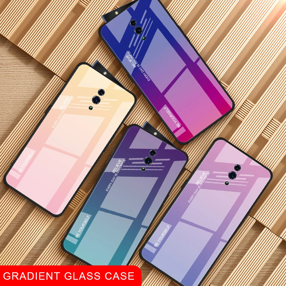 Gradient Tempered Glass Phone Case For OPPO F11 Pro R17 Find X R15X R19 K1 Silicone TPU Frame Hard Cover |