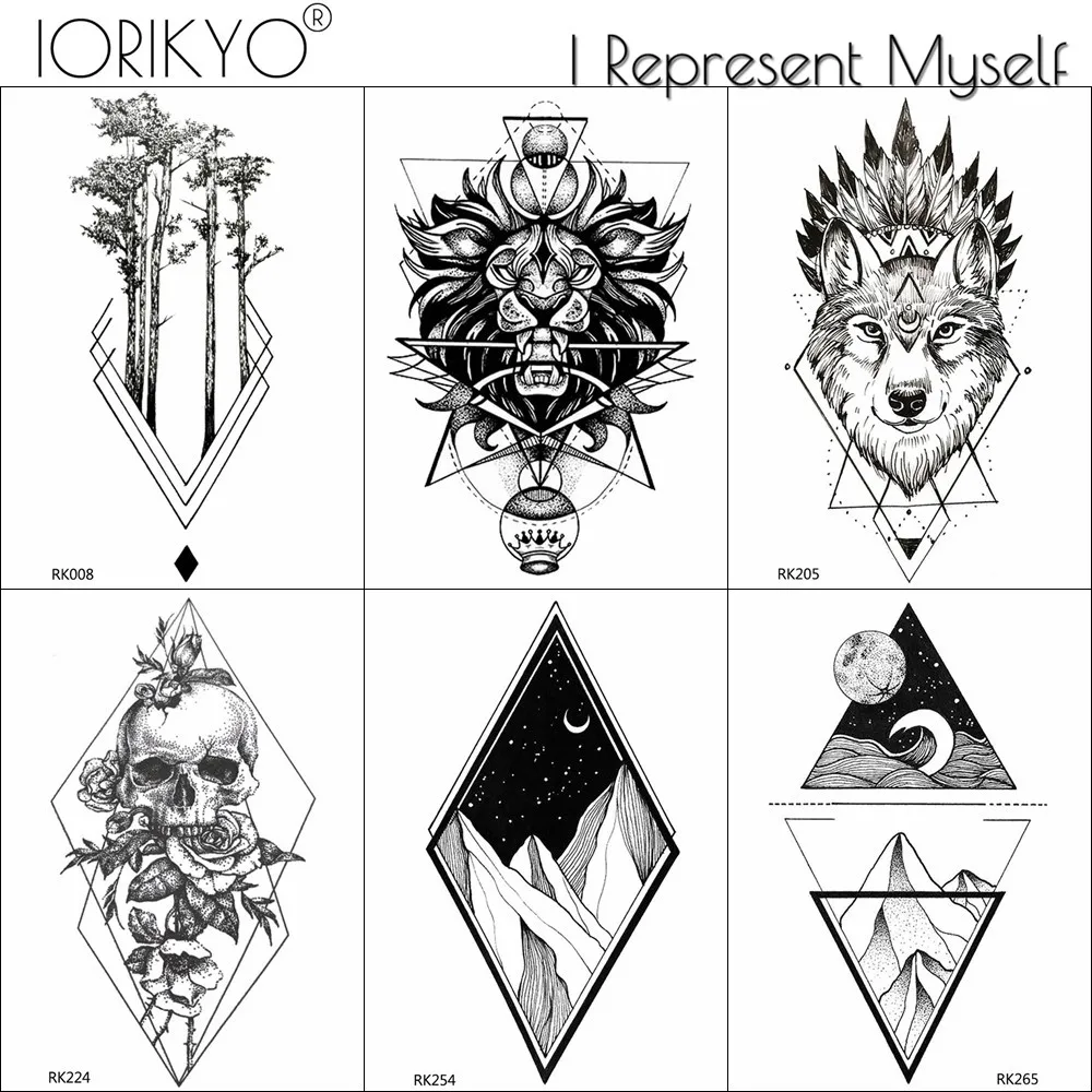 Iorikyo Water Transfer Geometric Lion Tatoos Stickers Men Skull Arm Temporary Tattoo Women Tattoo Mountain Triangle Black Tattoo Temporary Tattoos Aliexpress