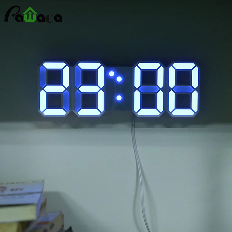 

Electronic Wall Clock With USB Cable LED Digital Clock Home Decor Modern Design 3D LED Clock 3 Brightness Levels Dimmable