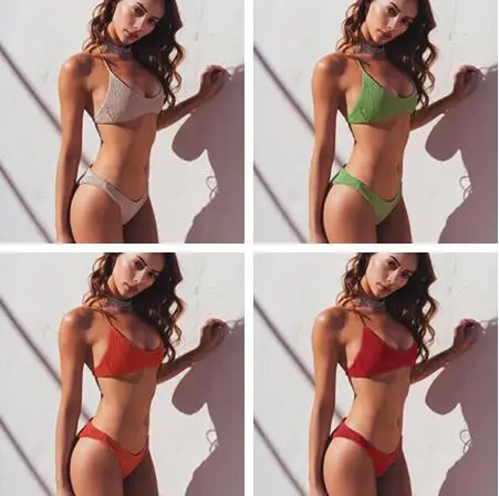 

Hot swimsuit, four color sexy pleated foam, women's pure color, two bikini. Trendy High Cut Push Up Bathing Suit