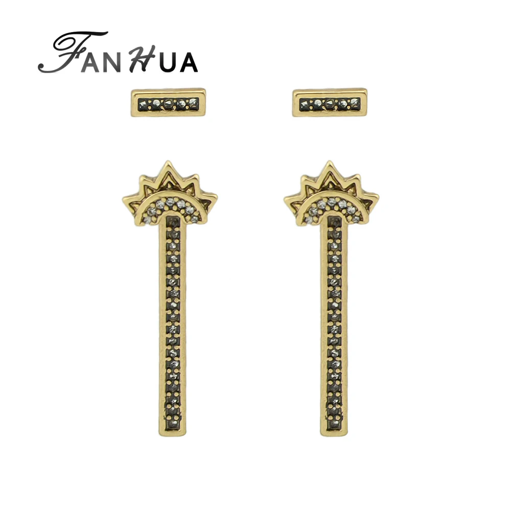 Fanhua Винтаж ювелирные изделия Boho Серьги Античное золото Цвет со стразами