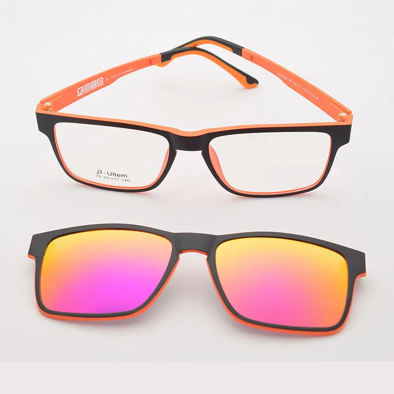 Ultem Glasses Frame For Men With Polarized Magnet Clip Sunglasses