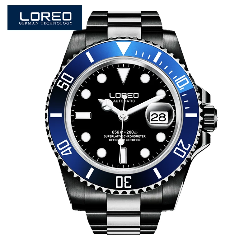 

LOREO Germany watches men automatic self-wind luminous waterproof 200M archetype of diver's watch relogio masculino 116713LN