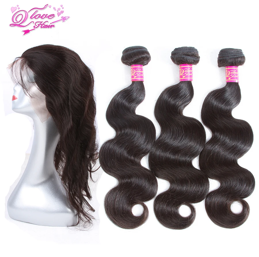 

Queen Love Hair 360 Lace Frontal Closure With Bundle Peruvian Body Wave 3 Bundles With Closure Human Hair Bundles Non Remy Hair