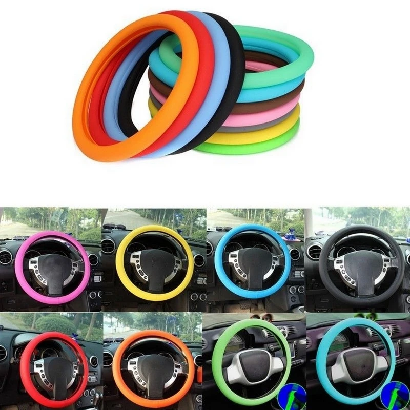 

Fashion Leather Texture Car Auto Silicone Steering Wheel Glove Cover Soft Multi Color Universal Skin Soft Silicon Steering Cover