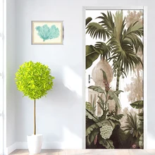 Etiqueta engomada De la puerta De las hojas tropicales del Vintage europeo 3D adhesivo autoadhesivo del PVC para la puerta De la sala De estar adhesivo para mural De pared cartel De papel De pared 3D