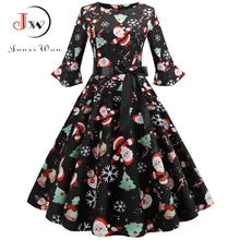 Винтажное рождественское платье, Женское зимнее элегантное ретро платье с бантом, большие платья для вечеринок размера плюс, женское платье миди с цветочным рисунком