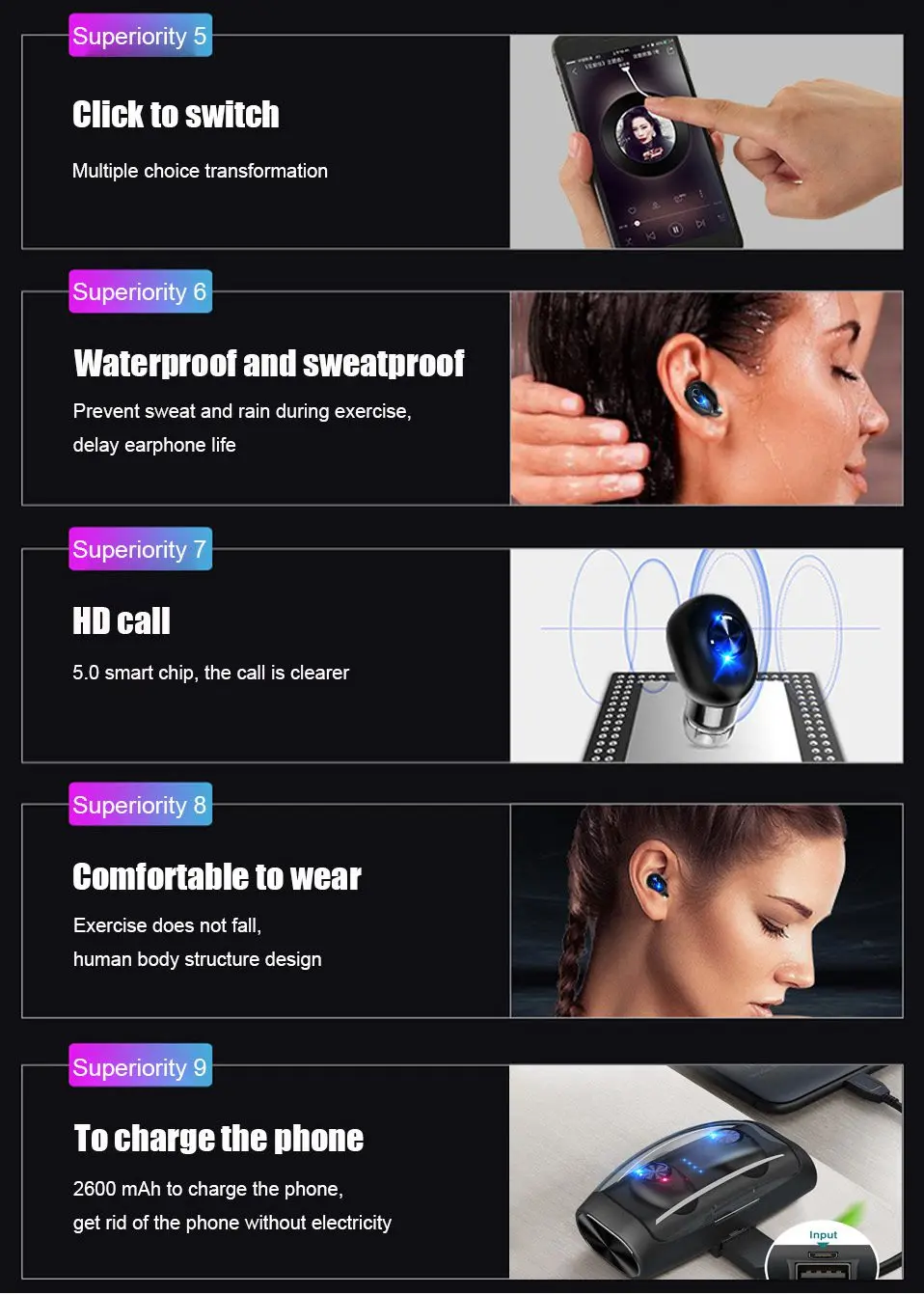 TWS Bluetooth 5.0 Earphone Wireless Headphones with Microphone For Phone Charging Case Gaming Headset Stereo Earbuds Earphones   (2)
