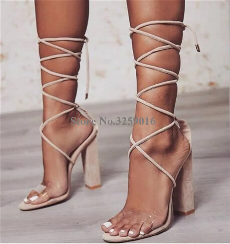 

Newest Fashion Women One PVC Strap Chunky Heel Sandals Yellow Black Strap Cross Thick High Heel Sandals Wedding Heel Shoes